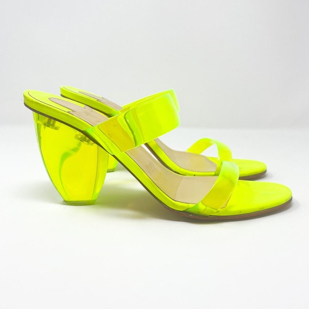 Christian Louboutin Ovida PVC Clear Strap Block Heels Neon Yellow Fluo EU 38 - Picture 10 of 13
